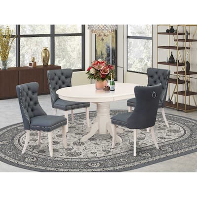 Modern 5 Piece Dinette Set - Oval Dining Table & 4 Linen White Chairs