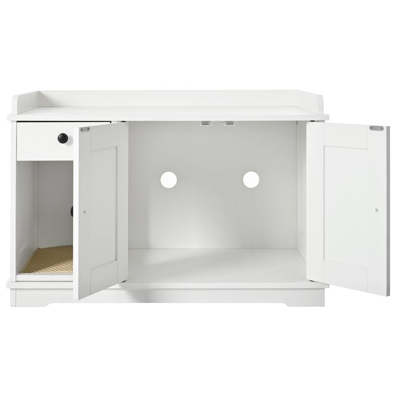Indoor Cat House with Storage Drawer Side Table, Litter Box Furniture Hidden with Cat Litter Mat