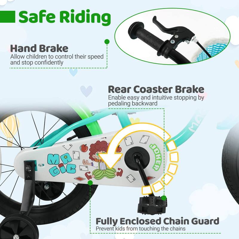 Costway 12”/14”/16”/18” Kids Bike with Training Wheels, Basket, Hand & - See Details