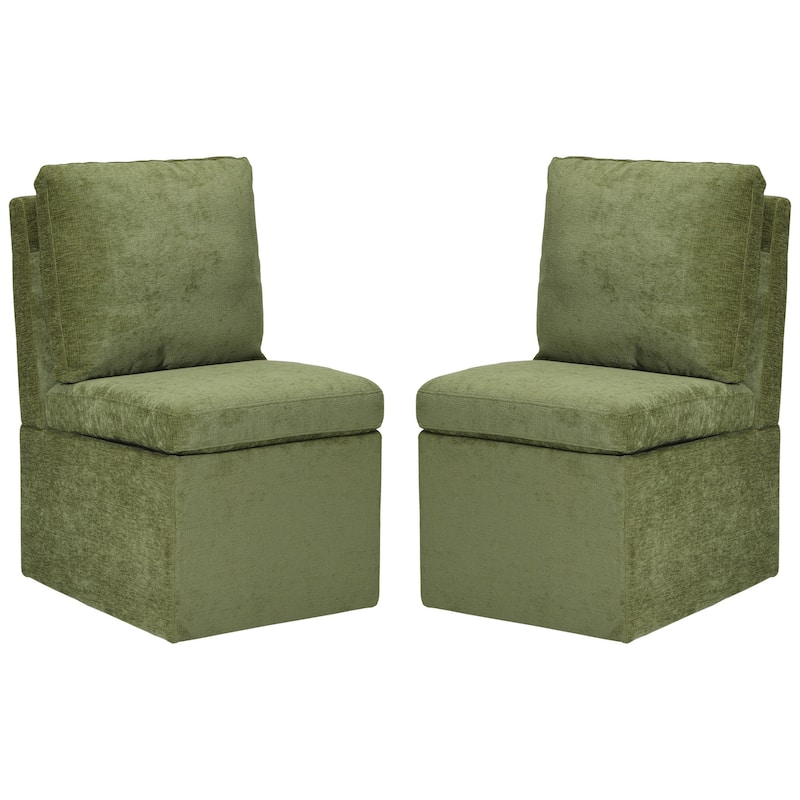 Stansberry Chenille Upholstered Armless Dining Chair with Under Seat Storage and Caster Wheels (Set of 2) - Olive Green
