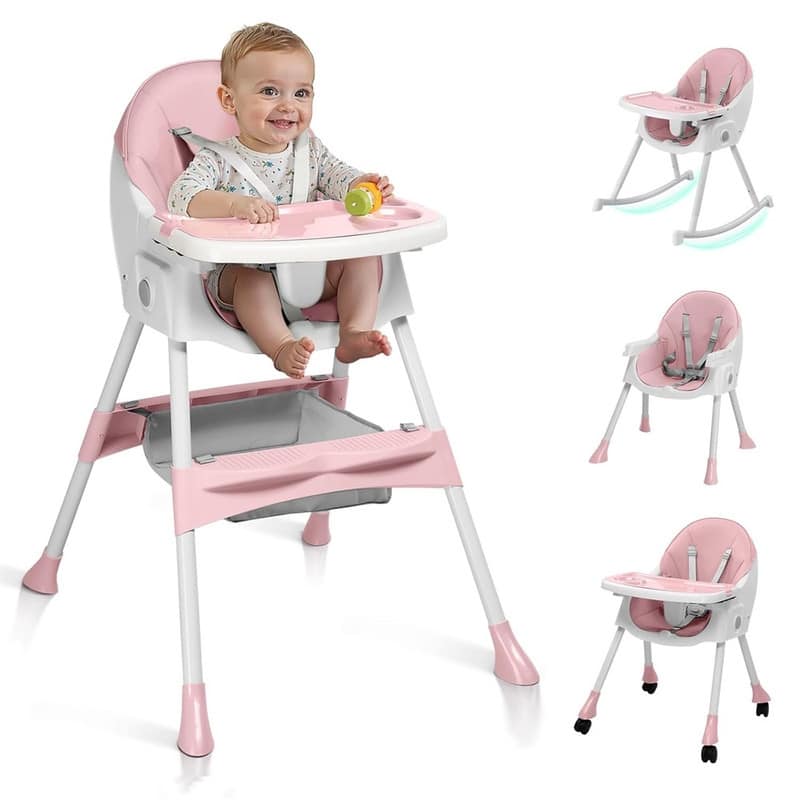 6-in-1 Portable Feeding Rocking Seat Baby High Chair - Pink