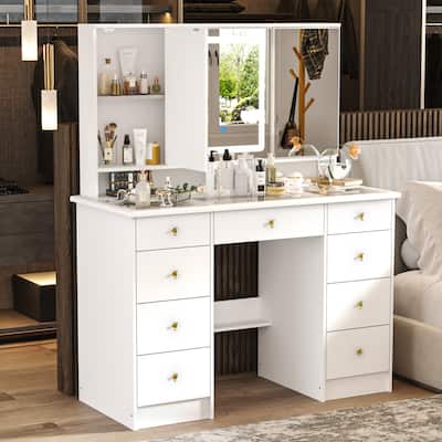 Vanity Desk with Lights, Makeup Vanity with Lights 3 Colors,9 Drawers - 53.9"H