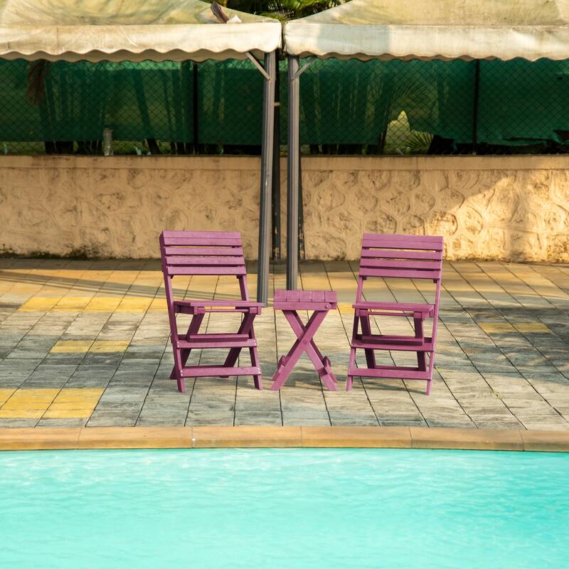Las Cabos Fully Assembled All-Weather Outdoor Folding Bistro Set - 3-piece - Burgundy