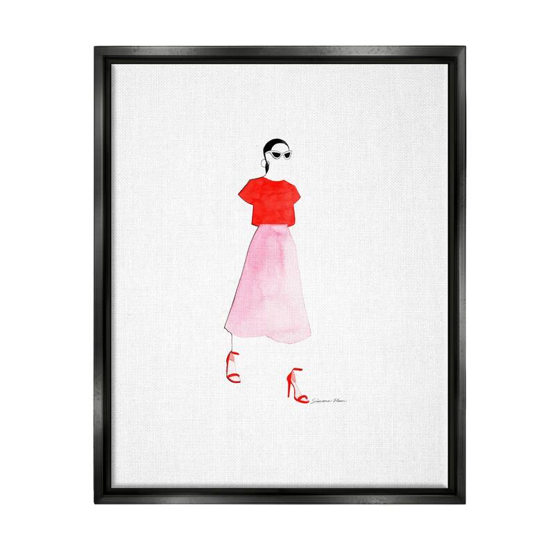 Stupell Girl in Pink & Red Framed Floater Canvas Wall Art Design by Simone Elum - 25 x 31 - Black