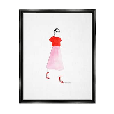 Stupell Girl in Pink & Red Framed Floater Canvas Wall Art Design by Simone Elum
