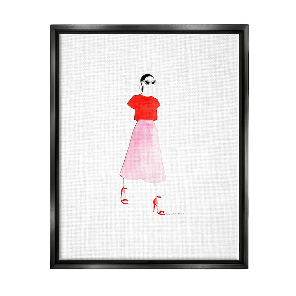 Stupell Girl in Pink & Red Framed Floater Canvas Wall Art Design by Simone Elum