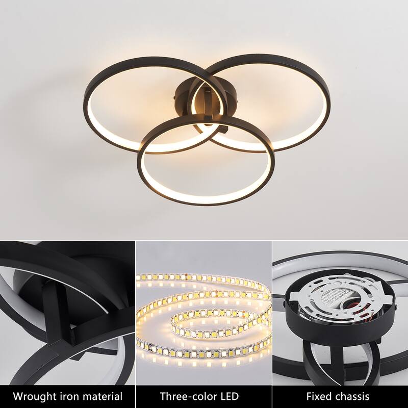 20" Modern LED Ceiling Light, 3-Ring Flush Mount Fixture