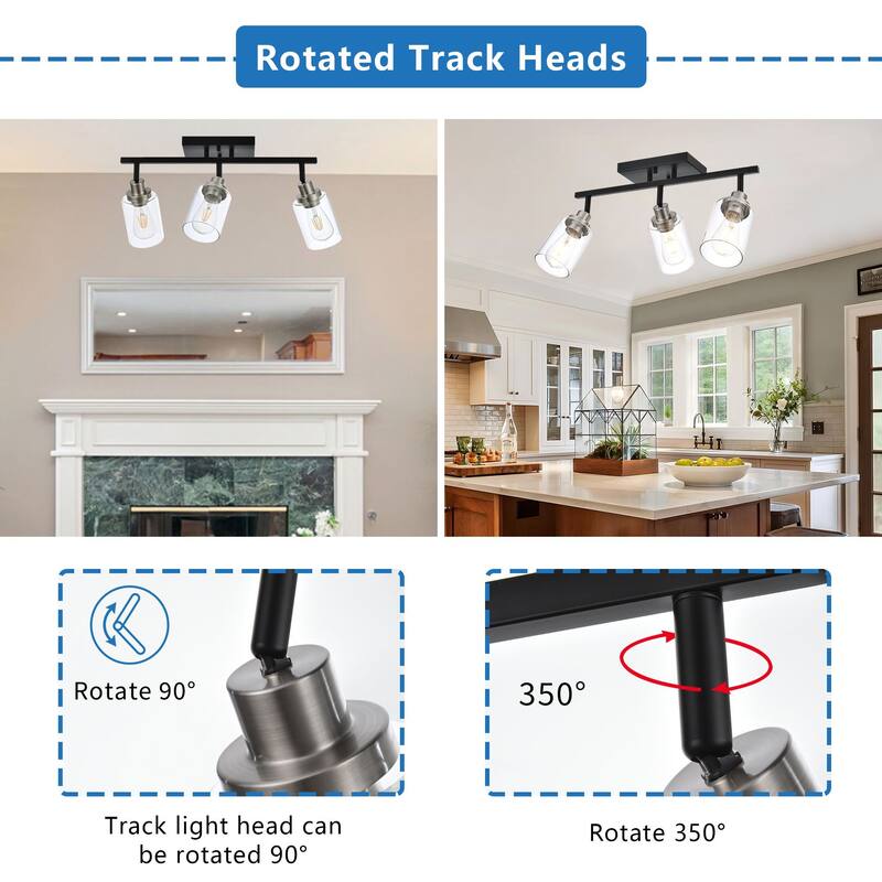 3-Light Track Lighting Kit Bathroom Light Fixtures Matte Black and Brushed Nickel Ceiling Spotlight Fixture for Hallway