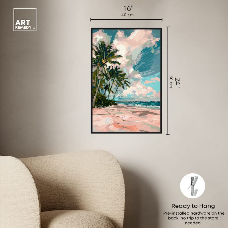 Art Remedy Palms Under The Sun Framed Colorful Coastal 1 Piece Canvas Wall Art