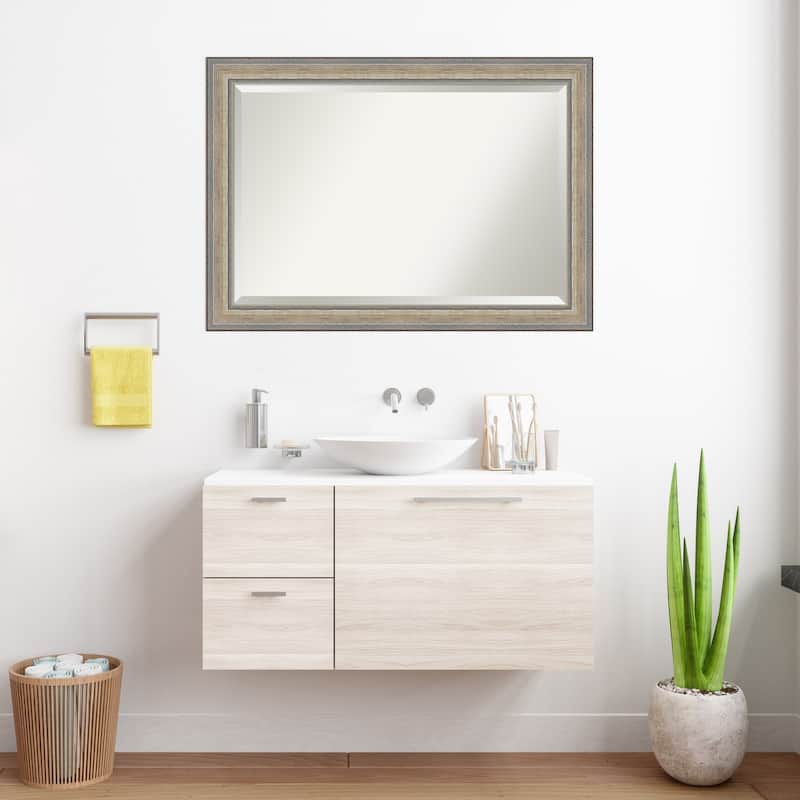 Fleur Silver Beveled Wood Framed Bathroom Vanity Wall Mirror - Fleur Champagne Silver