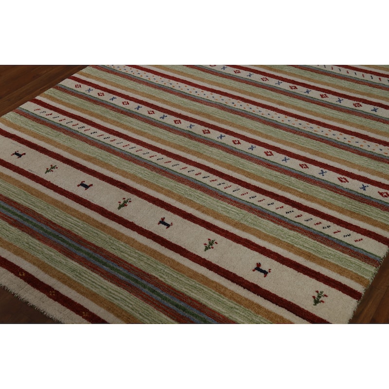 Hand Knotted Oriental 100% Wool Carpet Tribal Animal Pictorial Multi-Colored Gabbeh Area Rug - 7' 7'' X 5' 5''