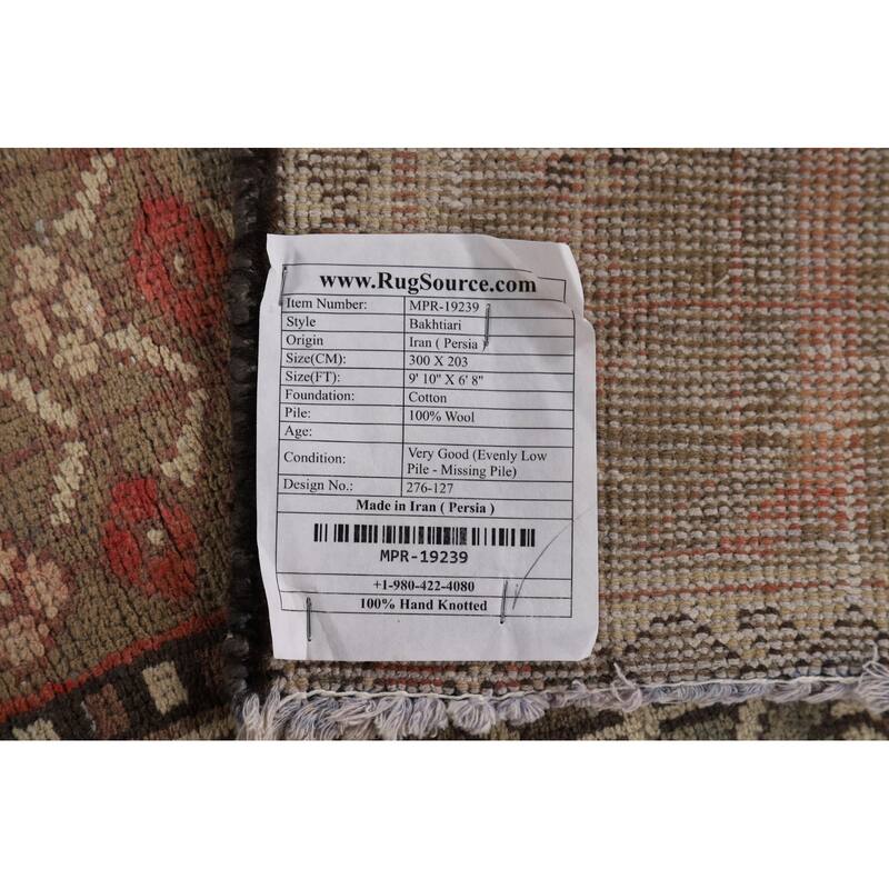 Garden Design Bakhtiari Vintage Persian Rug Hand-Knotted Wool Carpet - 6'8" x 9'10"