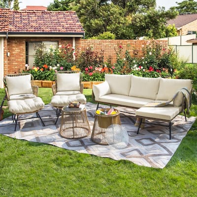 FINCATI 8-piece Boho Outdoor Patio Set, Balcony Furniture Bistro Sets, 500 lbs Heavy Duty Boho Rattan Sectional Couch