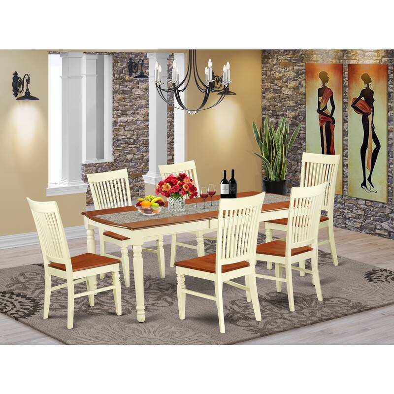 Kitchen Table Set 7 Piece Dining Room Table with 6 Chairs Antique Style Buttermilk Finish