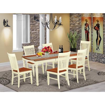 Kitchen Table Set 7 Piece Dining Room Table with 6 Chairs Antique Style Buttermilk Finish