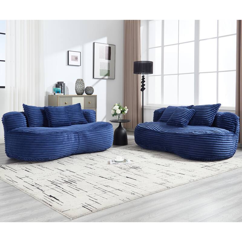 Corduroy Bean Bag Chair, Foam-Filled Lazy Floor Sofa with 3 Pillows, Soft Upholstered Lounge Chair for Adults & Teens