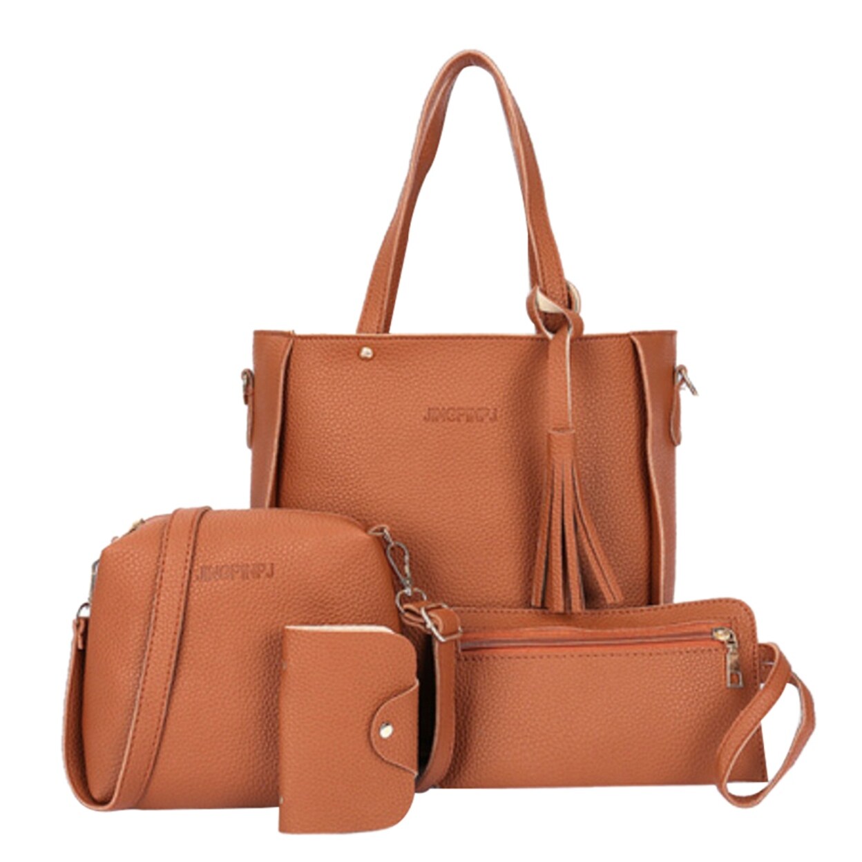 Women Fashion Vegan Leather Handbags+Shoulder Messenger Bag+Purse+Card Holder Package 4pcs Set Tote