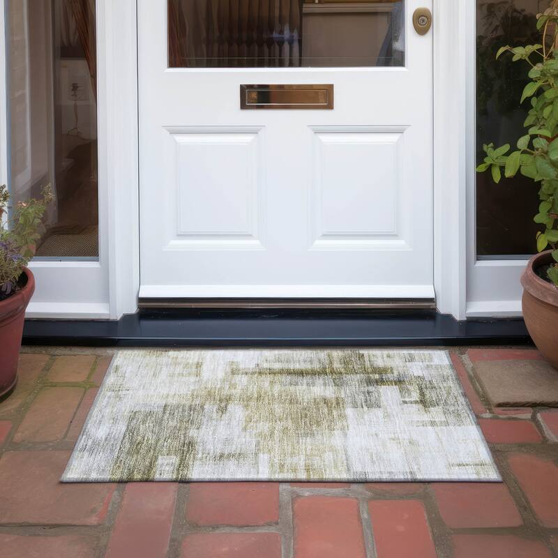 Machine Washable Indoor/ Outdoor Contemporary Abstract Chantille Rug