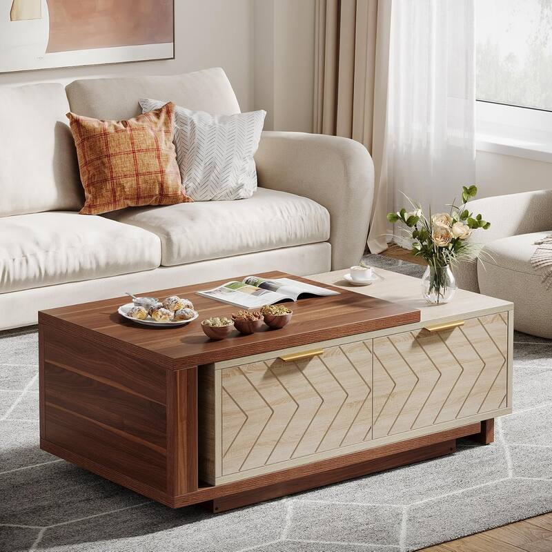 42"-65" Extendable Coffee Table, 2 Storage Drawers, Rectangular Cocktail/Center Table for Living Room