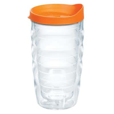 Tervis Clear & Colorful Lidded Made in USA Double Walled Insulated Travel Tumbler, Orange Lid - 10oz Wavy