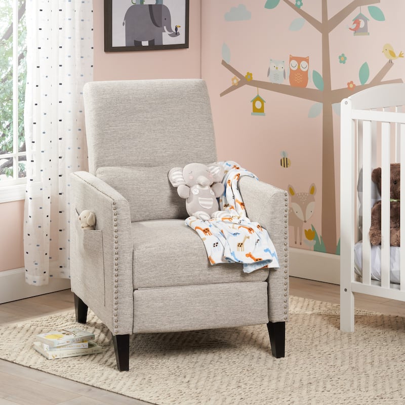 Roomfitters Push-Back Recliner Chair with Nailhead Trim and Tapered Legs, Tufted Accent Lounge Chair for Living Room