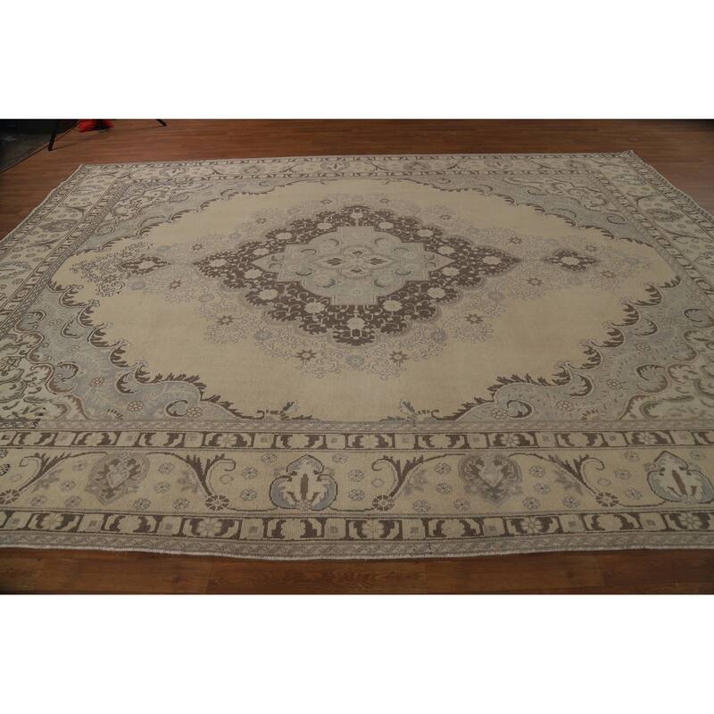Tabriz Persian Vintage Area Rug Bedroom Hand-Knotted Wool Carpet - 9'6" x 12'11"