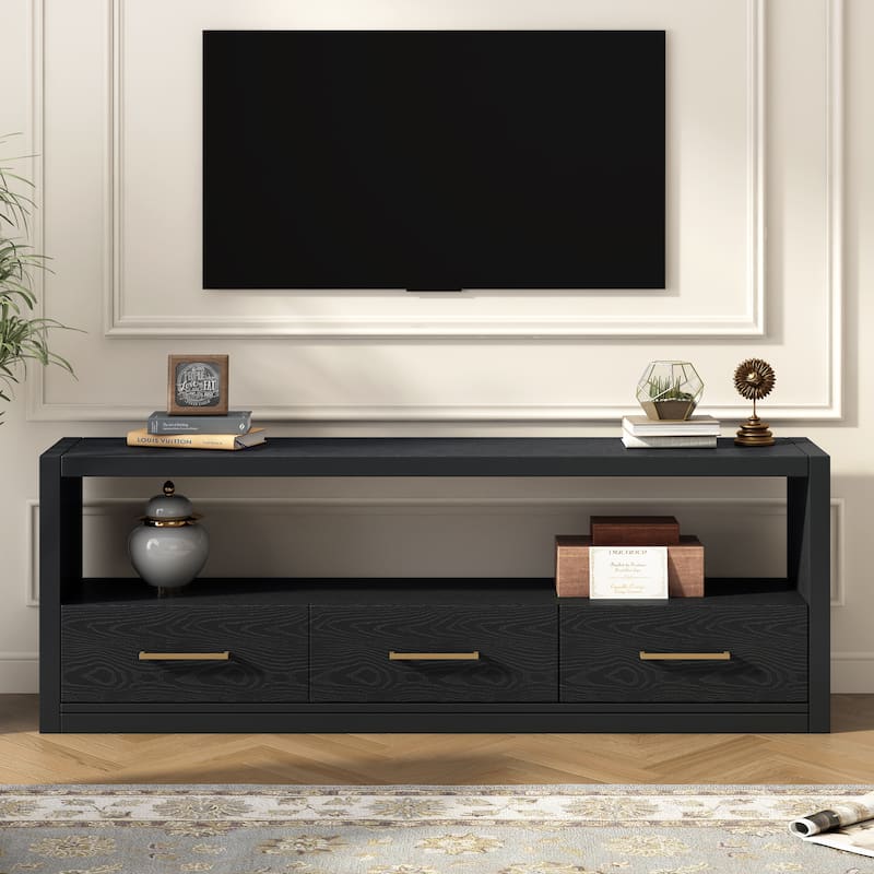 74" TV Stand with 3 Drawers for Living Room or Bedroom - Black
