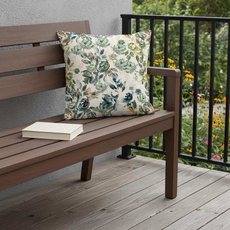 HomeRoots Set of Two 16" X 16" Green and White Blown Seam Floral Indoor Outdoor Throw Pillow - 16.00' X '16.00' X '5.00