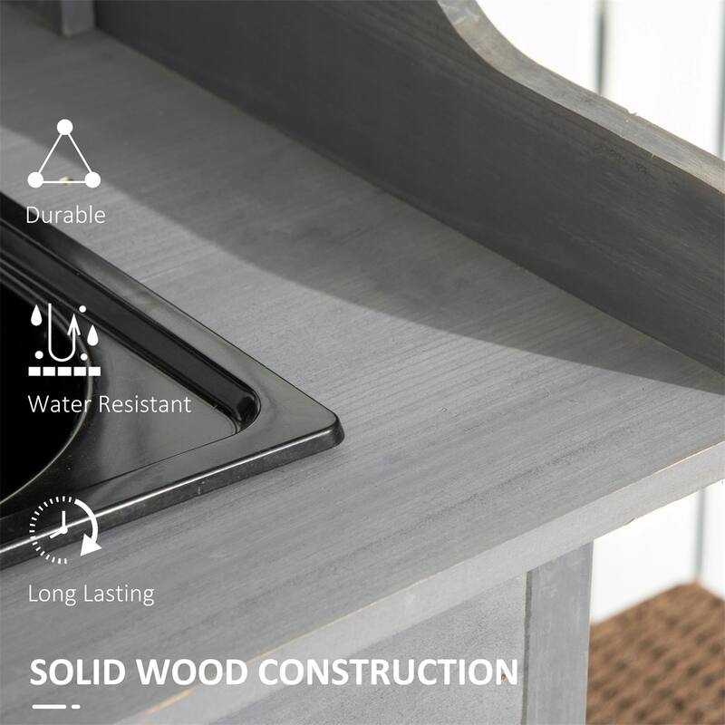 Outdoor Wooden Potting Bench with Sink and Storage Cabinet Drawer and Shelves for Gardening - 44.5" L x 18.7" W x 50.2" H
