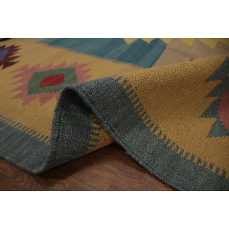 Hand Woven Oriental 100% Wool Carpet Southwestern Tribal Multi-Colored Kilim Area Rug - 9' 9'' X 8' 0''