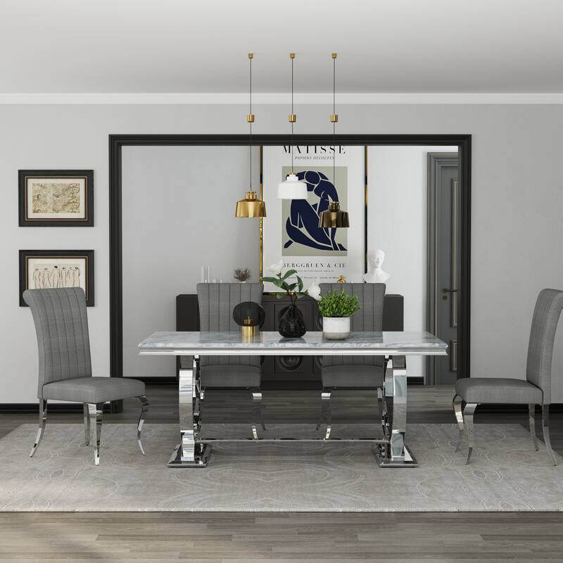Luxurious Dining Room Table Set with Velvet Dining Chairs