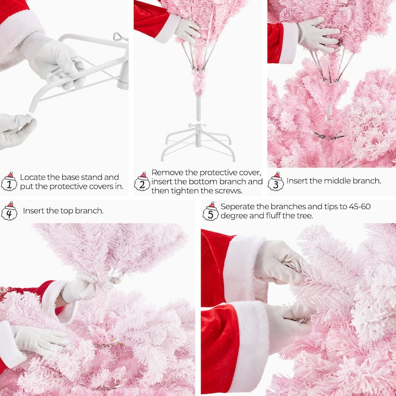 Yaheetech Premium 6ft/7.5ft Snow Flocked Artificial Decorative Christmas Tree, Pink