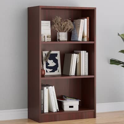 Bookcase Freestanding 3 Shelf Wood Bookshelf Adjustable Shelves for Home Office,3 Layer, Mahogany