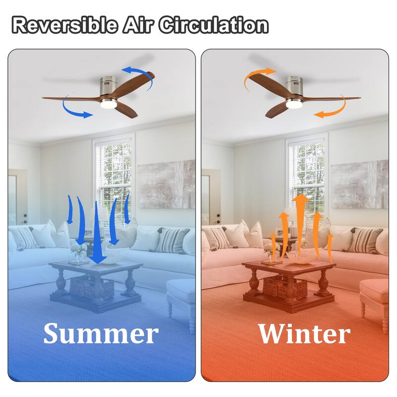 52 Inch Ceiling Fan with Light,3 Light Walnut Solid Wood Blades,Remote Control,6-speed Reversible DC Motor