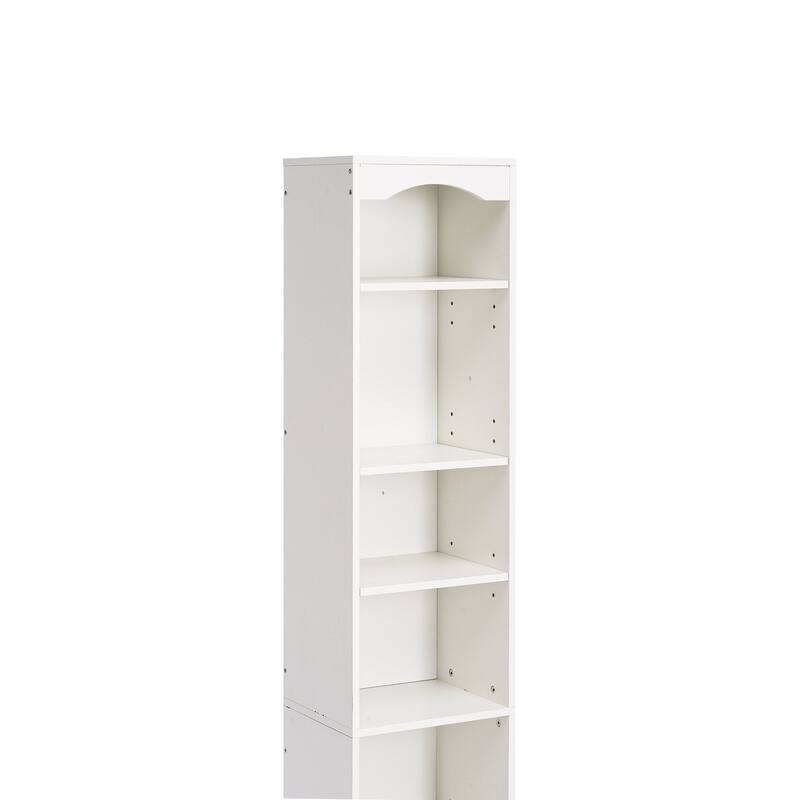VECELO Tall Narrow Bookshelf with Adjustable Shelves Slim Vertical Storage Cabinet with Moisture-Resistant Base for Home Office