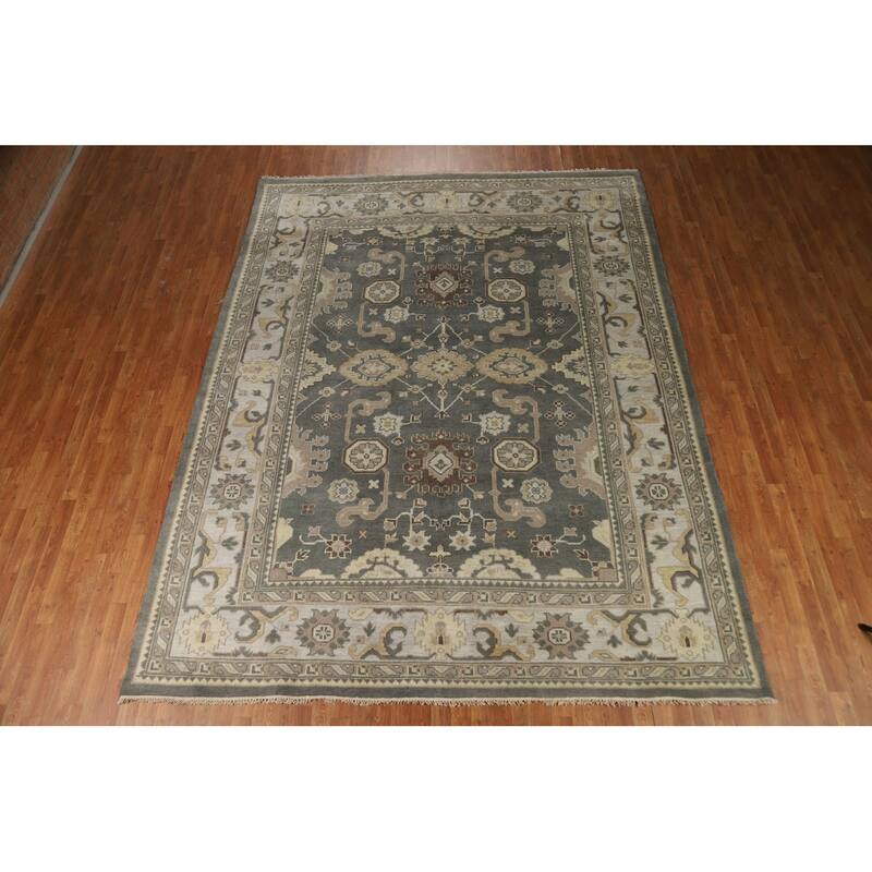 Gray Oushak Indian Area Rug Hand-Knotted Wool Carpet - 9'0"x 11'8"