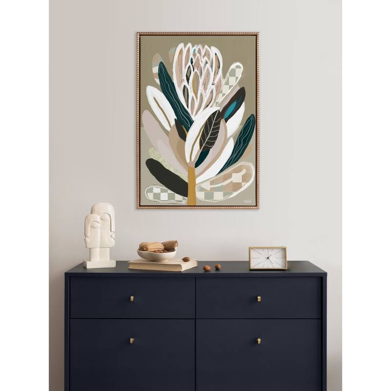 Kate and Laurel Sylvie Beaded Sage Protea Canvas by Inkheart Designs
