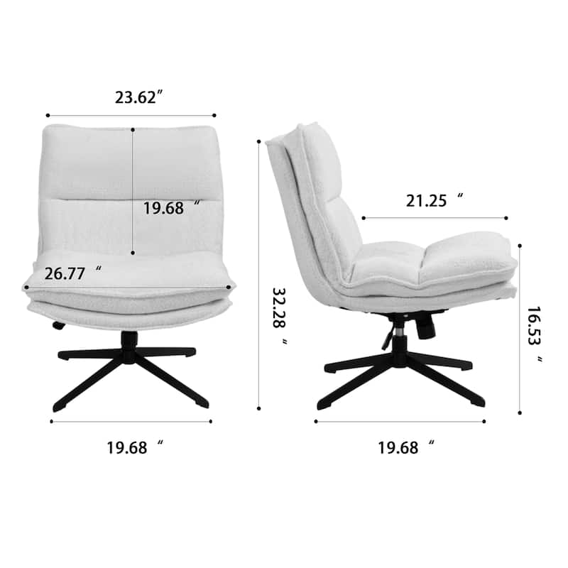 Benecia White Boucle Upholstered Fabric Accent Chair with Black Metal Height Adjustable Swivel Legs