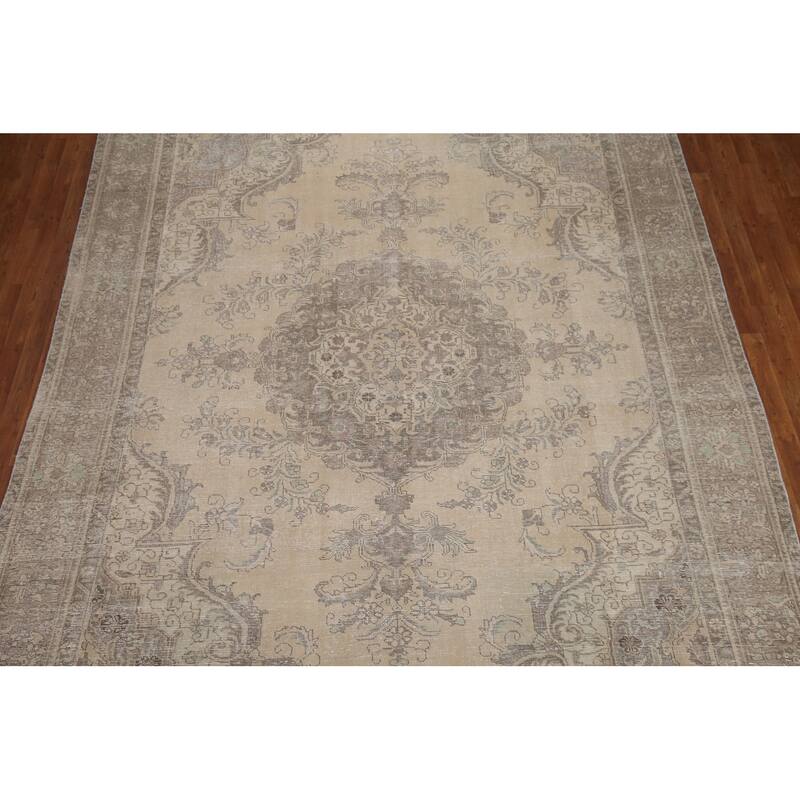 Hand Knotted Oriental 100% Wool Carpet Traditional Medallion Beige & Ivories Tabriz Area Rug - 12' 6'' X 9' 6''