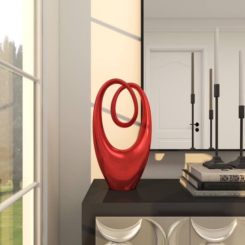 Artistic Polystone Swirl Abstract Sculpture - Orange or Red