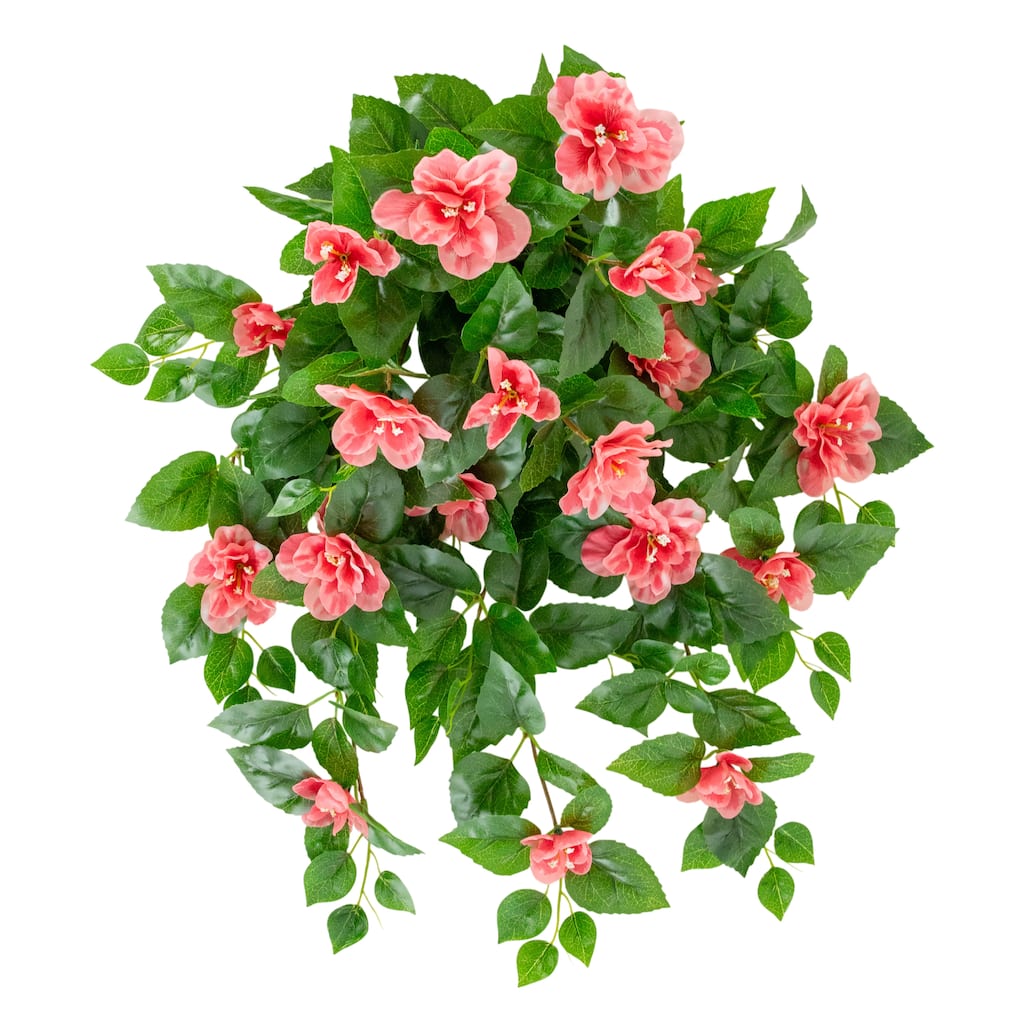 24-in UV Resistant Artificial Azalea Hanging Plant - Set of 3