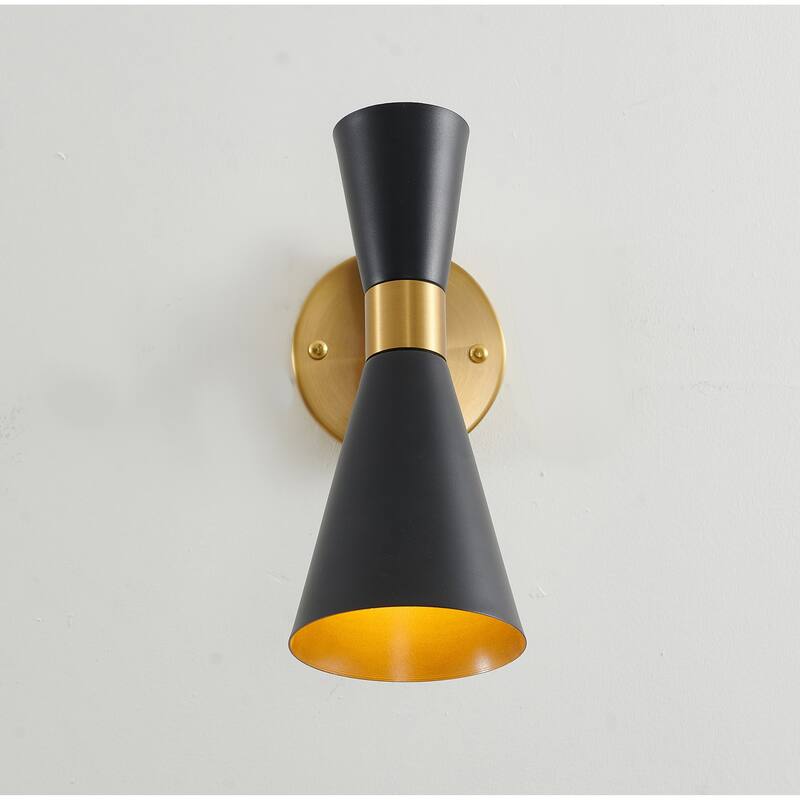 1-Light Gold Iron Wall Sconce With Black Cone Shade