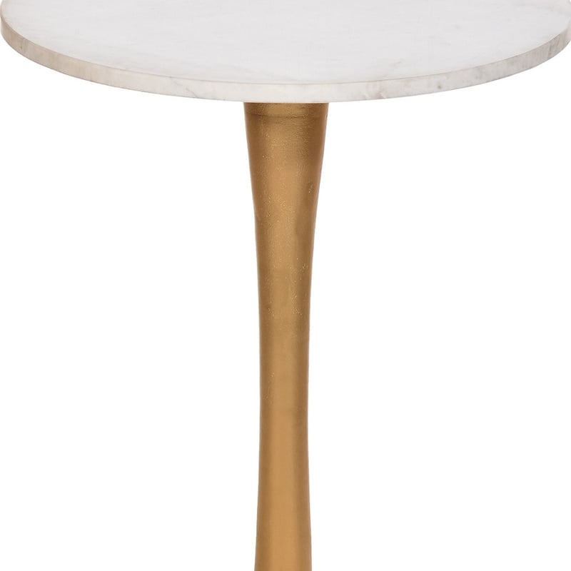 HomeRoots 19" Gold And White Marble Round End Table - 19