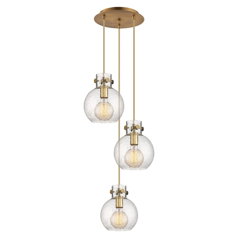 Innovations Lighting Newton Sphere - 3 Light 8" Cord Hung Multi Pendant - 10" Canopy - Brushed Brass/Seedy