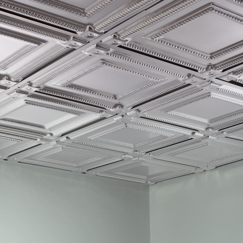 FASÄDE Coffer Decorative Vinyl 2ft x 2ft Lay in Ceiling Panel in Brushed Aluminum (5 Pack)