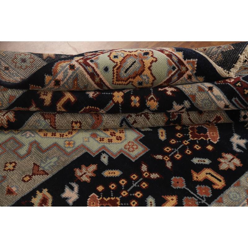 Hand Knotted Oriental 100% Wool Carpet Traditional Tribal Navy Blue & Blues Heriz (serapi) Area Rug - 9' 10'' X 8' 0''