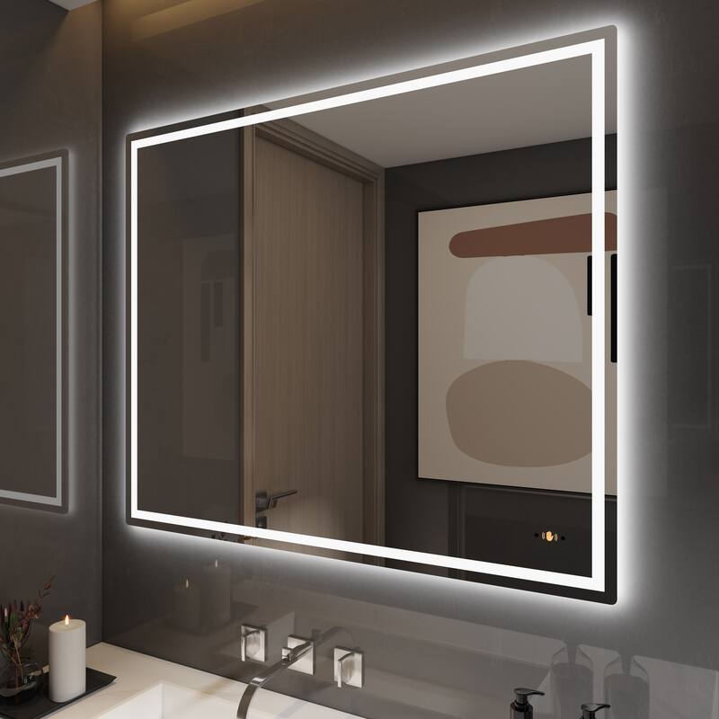 CB HOME Gesture Control Smart LED Mirror Bathroom, Lighted Wall Mounted Mirror, Dimmable, Frameless,Three Color,Front&BackLit