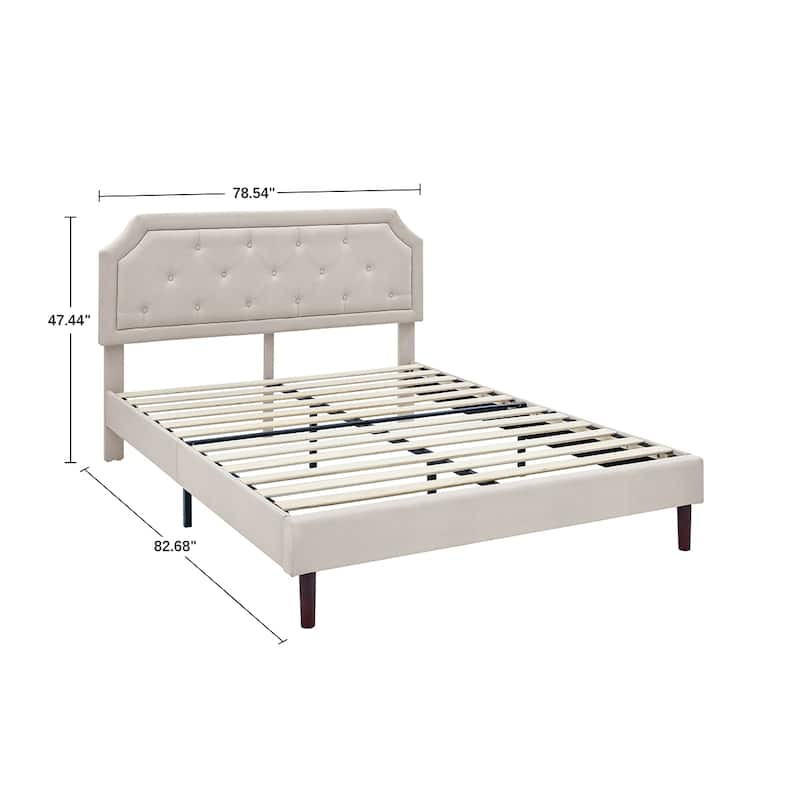 MUSEHOME Tufted Upholstered Platform Bed Frame with Adjustable Height Headboard - King