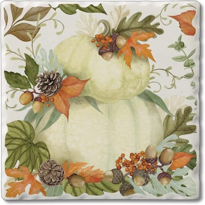 Stone Tumbled Tile Coasters, Farmhouse Pumpkin Stack, Set of 4