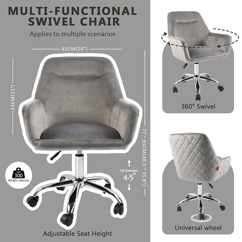 VANITII Accent Chair Swivel Vanity Chair Office Desk Chair With Wheels Modern Height Adjustable Pink/Grey/White